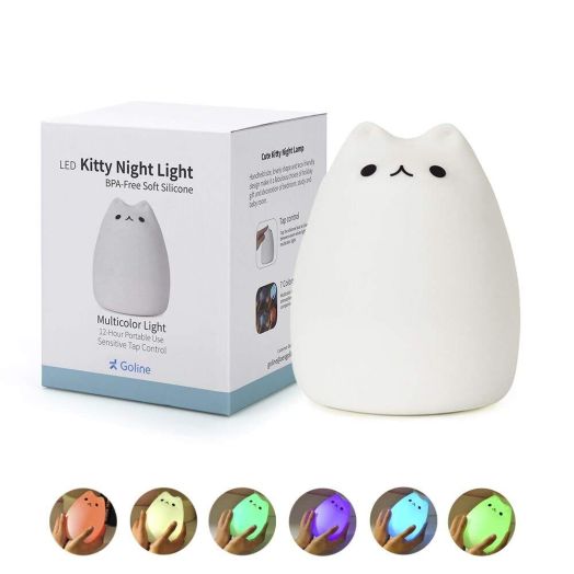 GoLine Baby Night Light, Nightlights for Children, Nursery Lamp, Night Light for Kids/Girls/Boys, Cute Kitty Baby Lamp, Soft Silicone Cat Toddler Night Light, Baby Girl Gifts,Birthday Gifts for Girls