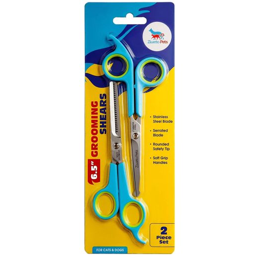Ziweto Pets Premium Quality Grooming Scissors Set for Dog and Cats (2 Piece Set Incudes Cutting Shear and Thinning Shear 6.5 inch) with Rounded Tips