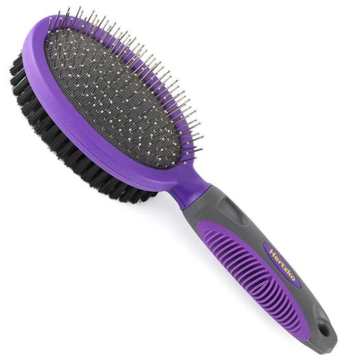 Hertzko Double Sided Pins and Bristle Brush for Dogs and Cats with Long or Short Hair - Dense Bristles Remove Loose Hair from Top Coat and Pin Comb Removes Tangles, and Dead Undercoat