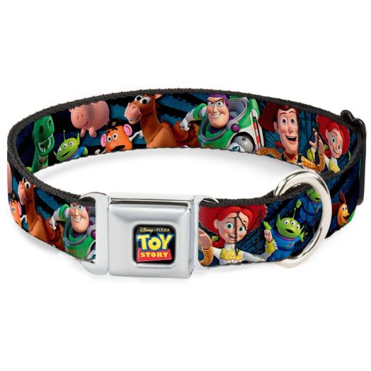 Buckle Down Seatbelt Buckle Dog Collar - Toy Story Characters Running Denim Rays - 1" Wide - Fits 15-26" Neck - Large