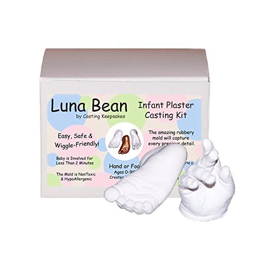 Luna Bean Infant Plaster Statue Casting Keepsake Kit - Cast Baby Hand and Foot (0-9M) (Clear Glaze)