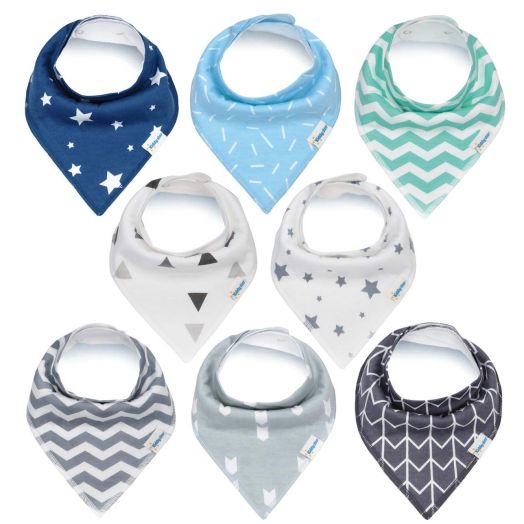 Baby Bandana Drool Bibs, Unisex 8-Pack Gift Set for Drooling and Teething, Organic Cotton, Soft and Absorbent, Hypoallergenic - for Boys and Girls by KiddyStar (8 Pack)