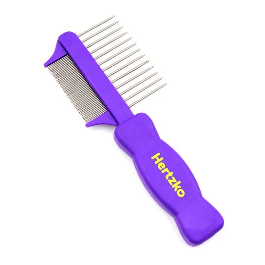 Hertzko Double Sided Flea Comb Densely Packed Pins Removes Fleas, Flea Eggs, and Debris, and The Wider Spaced Pins Detangles and Loosens Dead Undercoat - Suitable for Dogs and Cats