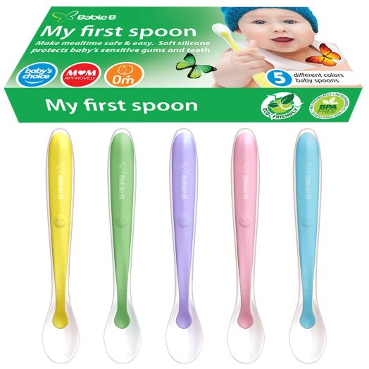 BEST Baby Spoons BPA Free Soft-Tip First Stage Silicone Infant Spoons Baby Training Gift Set 5 pack