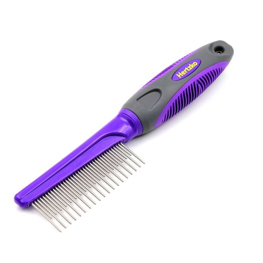 Hertzko Long and Short Teeth Comb Grooms Your Pet's Top Coat and Undercoat at Once - Suitable for Dogs and Cats