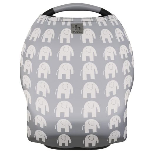 MoM-me Baby Car Seat Cover, Multi use for Nursing Scarf, Breastfeeding, Canopy, Stroller and Infant Pillow Wrap or Cover Ups. For Boys and Girls. Grey/White Elephant Design