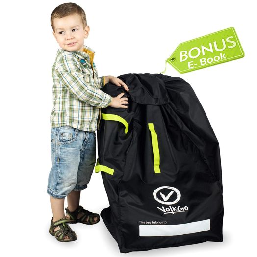 VolkGo DURABLE Car Seat Travel Bag with BONUS e-BOOK  Ideal Gate Check Bag for Air Travel and Saving Money  For Safe, Secure and Germ-Free Car Seat  Fits Car seats, Infant Carriers and Booster