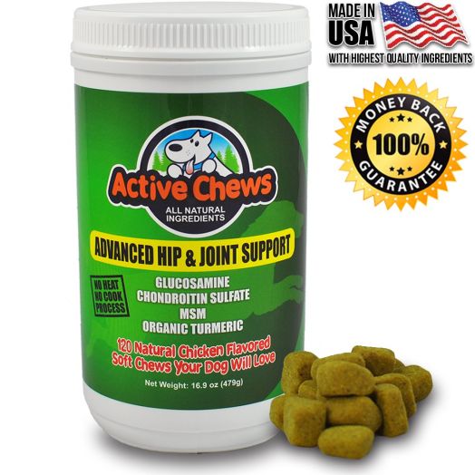 Active Chews Premium Hip and Joint Dog Treats by Glucosamine for Dogs, Chondroitin MSM and Turmeric for Dogs - Extra Strength Supplement with Arthritis Pain Relief for Dogs