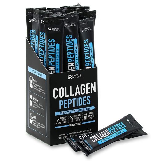 Sports Research Collagen Peptides Stick Packets, Grass-Fed, Unflavored (20 Stick Travel Packs)