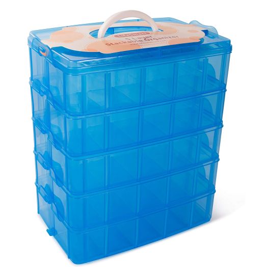 LifeSmart USA Stackable Storage Container Blue - 50 Adjustable Compartments - Store More Than All Other Cases - Lego Dimensions - Shopkins - Littlest Pet Shop - Arts and Crafts - and More!