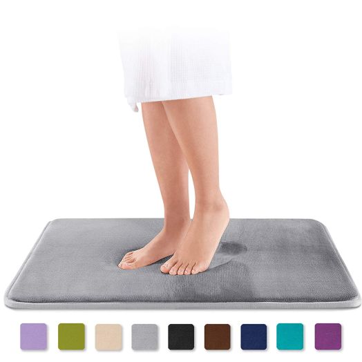 Genteele Memory Foam Bath Mat Non Slip Absorbent Super Cozy Velvet Bathroom Rug Carpet (17" X 24", Gray)