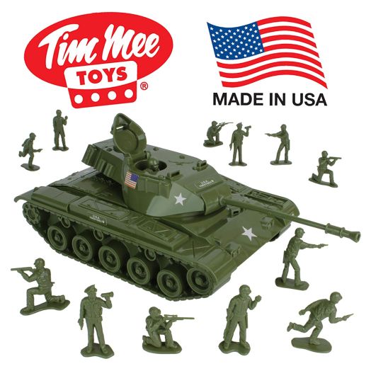 TimMee Toy Walker Bulldog Tank Playset- Olive Green 13pc - Made in USA