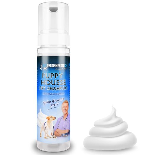 Vet Recommended NEW Best Puppy Shampoo - Waterless Dog Shampoo - No Rinse Dry Foam Mousse - Fur Baby Powder Scent - 8oz/240ml, Made in USA.