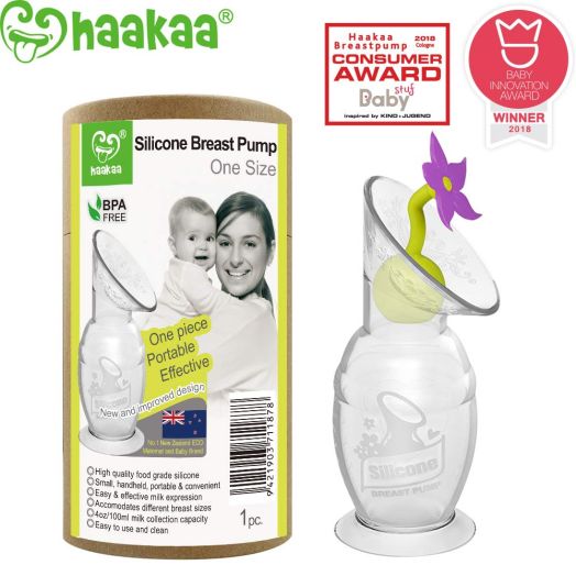 Haakaa Breast Pump with Suction Base and Flower Stopper 100% Food Grade Silicone BPA PVC and Phthalate Free (4oz/100ml) (Purple)