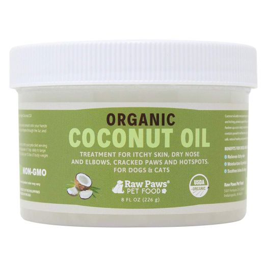 Raw Paws Organic Coconut Oil for Dogs and Cats - Treatment for Itchy Skin, Dry Nose, Paws, Elbows, Hot Spot Lotion for Dogs, Natural Hairball Remedy for Dogs and Cats, Flea Tick Prevention for Dogs