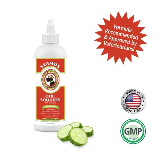 SEAMUS Otic Ear Solution - Best Ear Cleaner for Dogs, Professionally Formulated for Bacteria, Itch, Debris and Smell, Infused with Essence of Cucumber, Melon, Aloe Vera and Oatmeal Extract