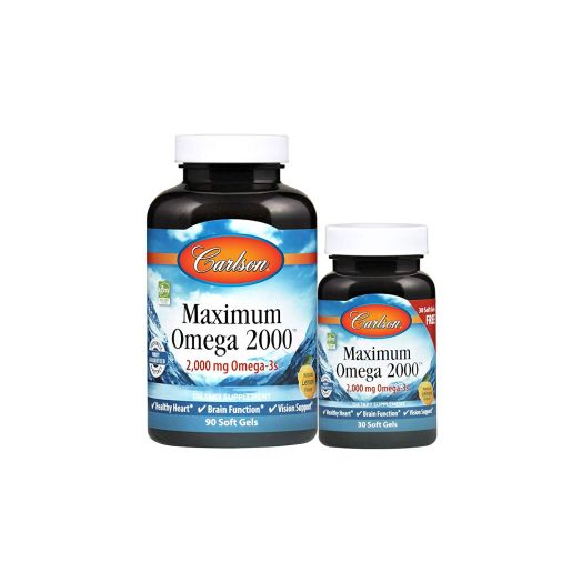 Carlson Maximum Omega 2000, Norwegian, 2, 000 mg Omega-3s, 90 + 30 Soft Gels