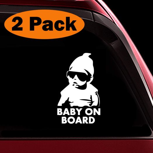 TOTOMO Baby on Board Sticker - (Set of 2) Funny Safety Caution Decal Sign with Carlos from The Hangover for Car Windows and Bumpers ALI-019