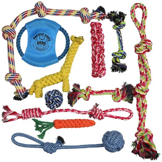 Pacific Pups Products supporting pacificpuprescue.com Dog Rope Toys for Aggressive Chewers - Set of 11 Nearly Indestructible Dog Toys - Bonus Giraffe Rope Toy - Benefits NONPROFIT Dog Rescue