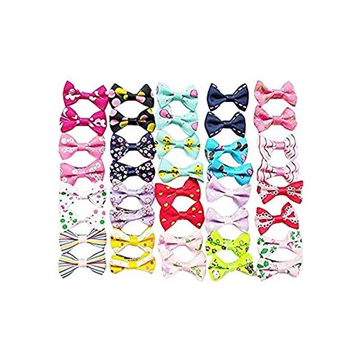Chenkou Craft 40pcs/20pairs New Dog Hair Bows with Clips Pet Grooming Products Mix Colors Varies Patterns Pet Hair Bows Dog Accessories (Bow with Clip)