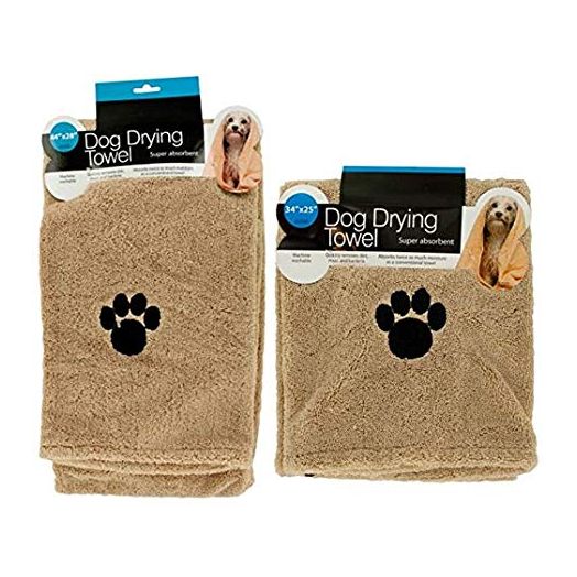 Hometown Basics Set of 2 Super Absorbent Dog Drying Towels with Paw Prints - 1 Large, 1 Medium