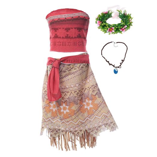 MUABABY Moana Girls Adventure Outfit Costume Skirt Set with Necklace with headband