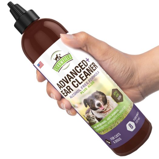 Cat Dog Ear Cleaner Solution - Pet Cleaning Ear Wash + Aloe - 8 oz - Ear Infection Treatment for Dogs Cats, Yeast, Mite, Odor, Itching, Otitis Externa, Wax, Antibacterial Antifungal Otic Cleanser, USA