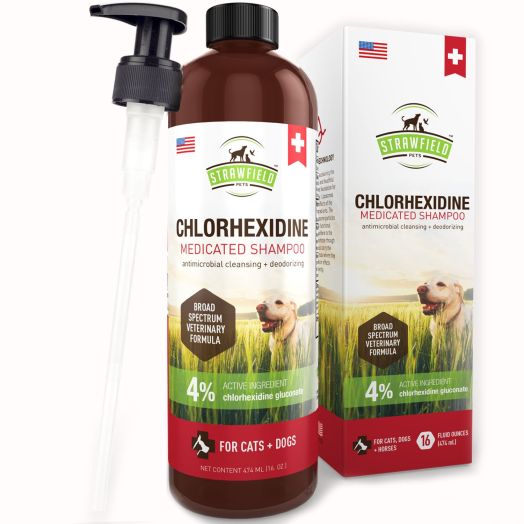 Chlorhexidine Shampoo for Dogs + Cats - 16 oz - Medicated Cat Dog Shampoo, Pet Wash for Dry Itchy Skin, Hot Spot Treatment, Mange, Odor, Yeast Infection, Allergy Itch Relief, Ringworm, Antifungal, USA