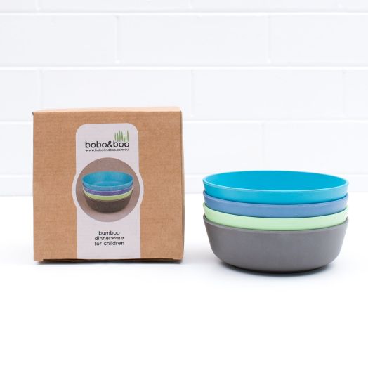 BoboandBoo Bamboo Kids Bowls, Set of 4 Eco Friendly Toddler Bowls :: Non Toxic and Kid Safe Dishes for Cereal and Soup :: Mix and Match :: Great Gift for Baby Showers and Birthdays, Coastal