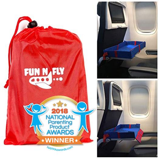 Fun N' Fly Foldable Travel Tray - Blue Red Portable Durable Kids, Toddler, Baby Play Space and Snack Desk for Airplane Travel by FunnFly