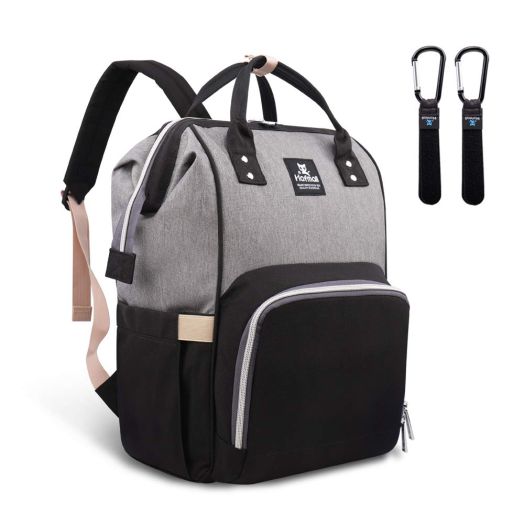 Hafmall Diaper Bag Backpack Waterproof Large Capacity Insulation Travel Back Pack Nappy Bags Organizer, Multi-Function, Fashion and Durable (Gray-Black)