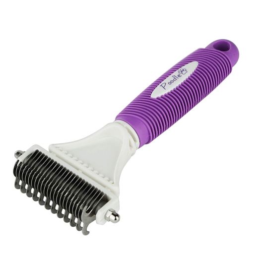 Poodle Pet Dematting Comb for Dogs  Handheld Undercoat Dematter Rake Grooming Tool for Long or Short Hair