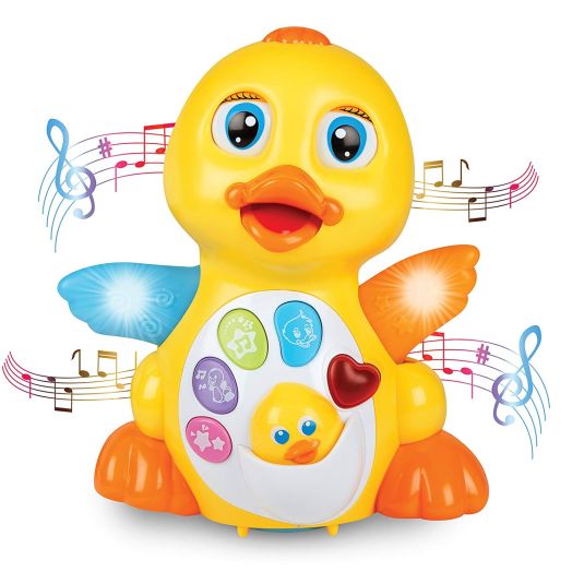 ToyThrill Light Up Dancing and Singing Duck Toy Infant, Baby and Toddler Musical and Educational Toy - Walks, Glides and Flaps Wings - 6 Songs, Speaking and Sound Effect Modes