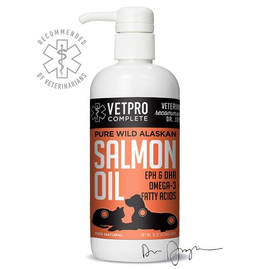 VetPro 100% Pure Wild Alaskan Salmon Oil for Dog and Cat Food - Large 16 oz - Omega 3 and 6 Liquid Fish Oil Supplement - Supports Healthy Coat and Joints - Helps Dry Skin and Allergies