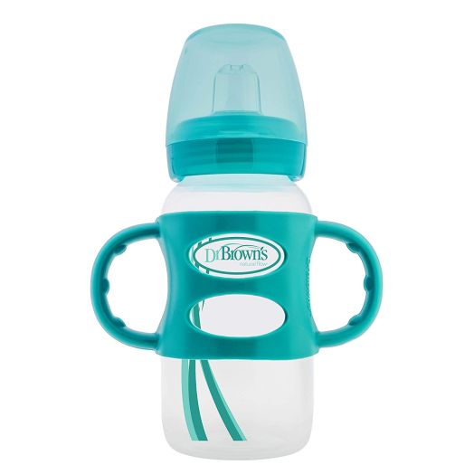 Dr. Brown's Options Wide-Neck Sippy Spout Baby Bottle with Silicone Handle, Turquoise, 9 Ounce