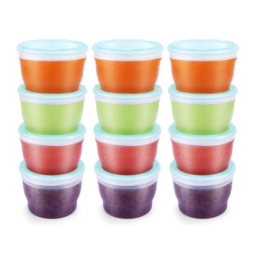 QOOC Baby Food Storage Freezer Containers, BPA-Free Airtight Plastic Set of 12-4 Ounce, Mint Blue