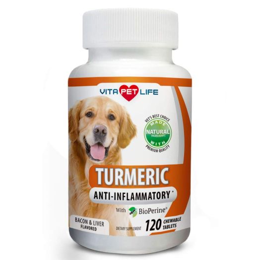 Turmeric for Dogs, Curcumin and BioPerine Anti Inflammatory Supplement, Antioxidant, Promotes Pet Mobility and Pain Relief, Prevents Joint Pain and Inflammation, 100% Natural. (120 Chews)