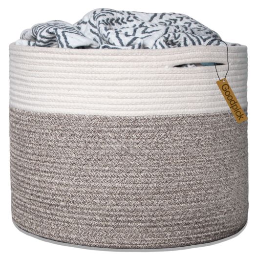 Goodpick Large Cotton Rope Basket 15.8"x15.8"x13.8"-Baby Laundry Basket Woven Blanket Basket Nursery Bin