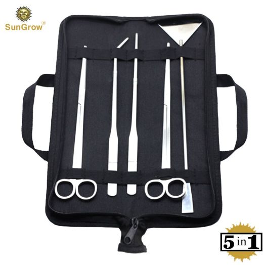 SunGrow Aquarium Tool Kit (5pcs) by Perfect Aquascaping Tools - Includes Straight and Curved Scissors, Substrate Spatula, Straight and Bent Tweezers - Stainless Steel - No Rust - Convenient Operation