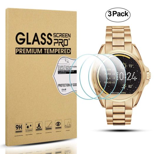 Diruite 3-Pack for Michael Kors Bradshaw Screen Protector, 2.5D 9H Hardness Tempered Glass Screen Protector for Michael Kors MKT5001 Smart Watch - Permanent Warranty Replacement
