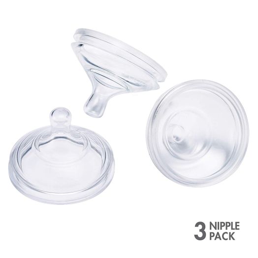 Boon, NURSH Silicone Replacement Nipple, Air-Free Feeding, Stage 1 Slow Flow, Birth and up (Pack of 3)