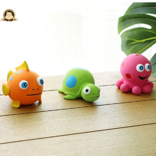 CatYou 3PCS Safe Latex Dog Squeaky Toys, 4.3-Inch Long Soft Chew Molar Dog Toys, for Puppy Small Medium Dogs (Octopus and Turtle and Fish Shapes)