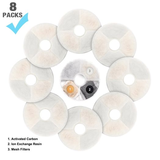 Happypapa Catit Fountain Filters 8 Pack Activated Carbon Compatible with Catit Fountain, Catit Flower Fountain, Catit Senses 2.0 Fountain