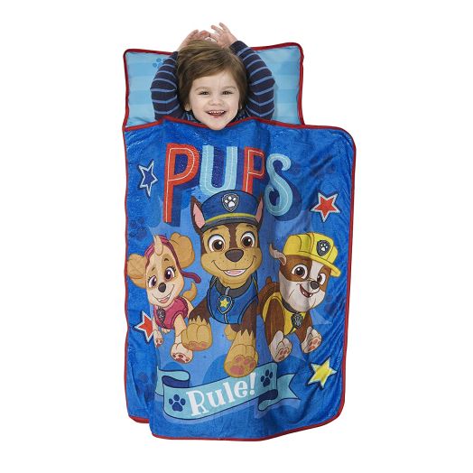 Paw Patrol We're A Team Toddler Nap Mat - Includes Pillow and Fleece Blanket Great for Boys and Girls Napping at Daycare, Preschool, Or Kindergarten - Fits Sleeping Toddlers and Young Children