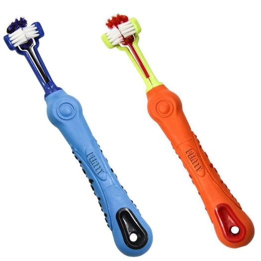 pertty Three Sided Pet Toothbrush Dog Brush Addition Bad Breath Tartar Teeth Care Dog Cat Cleaning Mouth