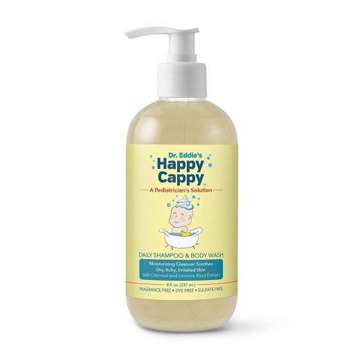 Dr. Eddie's Happy Cappy Daily Shampoo and Body Wash for Children, Dermatologist Tested, Fragrance Free, Dye Free, Sulfate Free Moisturizing Cleanser Soothes Sensitive Scalps and Skin, 8 oz