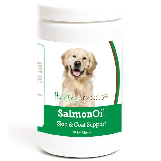 Healthy Breeds Salmon Oil Soft Chew Supplement - Over 200 Breeds - Reduce Shedding Support Skin and Coat - Formulated Omega 3 and 6, EPA, DHA - 90 120 Tasty Chews
