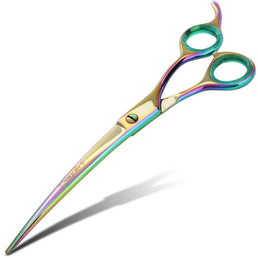SHARF Professional 8.5" Curved Rainbow Pet Grooming Scissors: Sharp 440c Japanese Clipping Shears for Dogs, Cats and Small Animals| Rainbow Series Hair Cutting/Clipping Scissors w/Easy Grip Handles