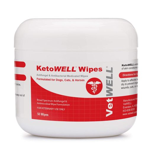 KetoWELL Chlorhexidine Wipes with Ketoconazole for Dogs and Cats Antifungal, Antibacterial and Antiseptic Medicated Pet Wipes for Hot Spots, Ringworm, Yeast, Fungal Infections, Acne and Pyoderma - 50 Count