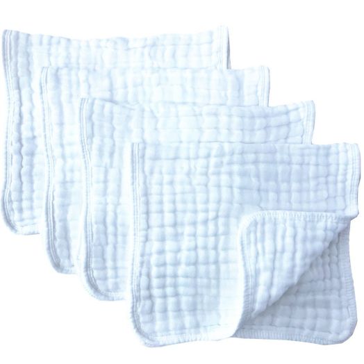 Muslin Burp Cloths 4 Pack Large 20" by 10" 100% Cotton 6 Layers Extra Absorbent and Soft